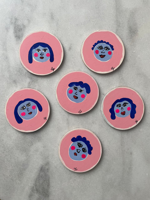 Set de portavasos rosa con azul
